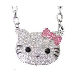 Hello Kitty LARGE Rhinestone/Crystal Swarovski necklace w/pink bow by 