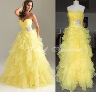   Sweetheart Organza Floor Length Yellow Long Evening Party Prom Dress
