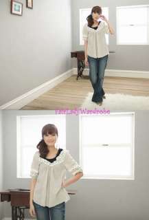 Japan Crochet Lace Patchwork Dolly Shirt Light Gray  