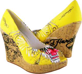 New Womens Ed Hardy Casablanca Pumps Heels Yellow Shoes  