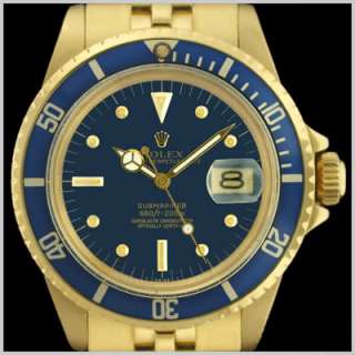 Rolex Mens 18 Kt Solid Yellow Gold Submariner Blue Dial Date Rare 