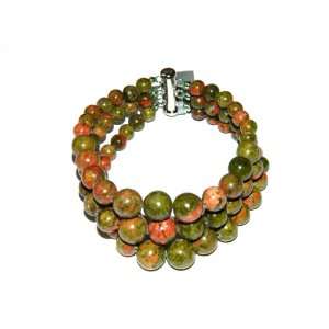  Sterling Silver Unakite 3 row Journey Bracelet Jewelry