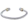 Sunstone Sterling Silver Cable Rope Cuff Bracelet  
