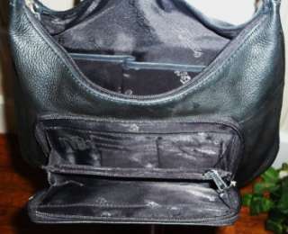 FOSSIL Soft Supple Black Pebbled Leather Organizer Shoulder Bag 
