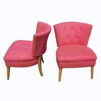   splayed legs button tufted back amaranth color reddish rose upholstery