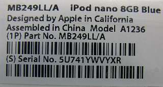Apple 8GB 3rd Gen iPod Nano Light Blue A1236 MB249LL/A 784090091055 