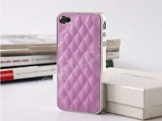 Luxury Pink Leather Chrome Skin Hard Case Cover For iPhone 4S 4 G CDMA 