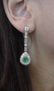 Art Deco Diamond Emerald Chandelier Earrings  