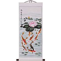 Koi & Lotus Flower Wall Art Scroll Painting  
