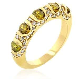  Gemstone CZ Rings   Gold Plated Olive Green CZ Ring 