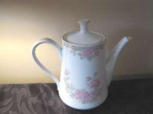 Tienshan Fine China Gilded Tea/Coffee Pot W/Pink Roses  