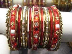 Girls Bangles Bracelets Red Gold Set Size 2.0 Indian  