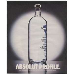  1992 Absolut Profile Vodka Bottle Print Ad (9990)