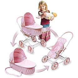 Pink Gingham Doll Toy Pram, Carrier and Stroller  
