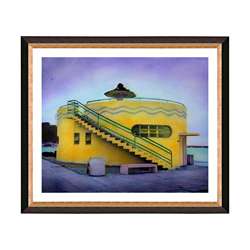 Yellow Beach House Giclee Frame Matted Print  