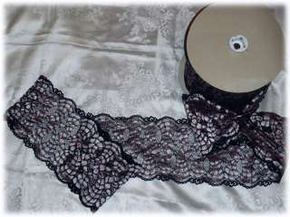 SILKY SOFT BLACK/SILVER/CORAL 7 WIDE FRENCH LACE  