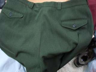 LL Bean Green Wool Hunting Field Pants, Forest Green, Leather Trim, 40 