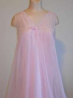 VINTAGE FRENCH MAID LONG SISSY PINK DOUBLE NYLON CHIFFON NIGHTGOWN M 