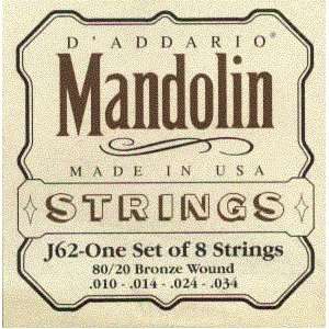  DAddario Mandolin 80/20 Bronze, .010   .034, J62 Musical 
