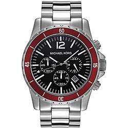   Mens Steel Black Dial and Red Bezel Chronograph Watch  