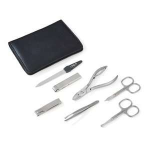 Deluxe 7 piece Stainless steel Manicure set for Men in a Black Leather 