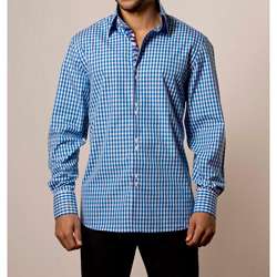 Coogi Luxe Mens European style Blue Gingham Check Shirt   