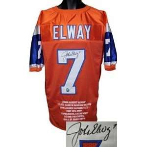  John Elway Signed Denver Broncos Orange Prostyle Embroidered Stats 
