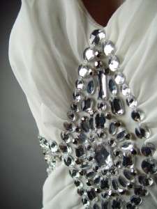   Jewel Beaded Grecian Goddess Wedding Formal Column Gown Long Dress M