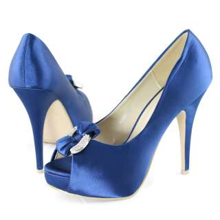   bridal blue satin peep toe buckle platform heels pumps shoes sz  