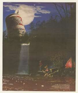 1983 Budweiser Beer Large Can Waterfall Moon Campers Ad  