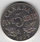 1929 Canada Nickel Five Cent. Better Grade