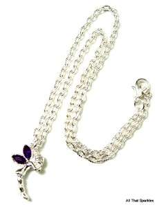Purple Crystal Tinkerbell Fairy Girls Pendant Necklace  