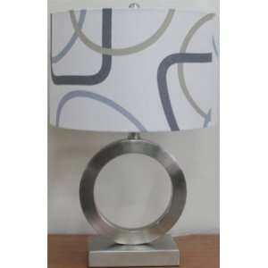   Table Lamp, Polished Steel with White Fabric Shade