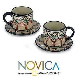 Set of 2 Ceramic Coffee Bouquet Espresso Cups (Mexico)   
