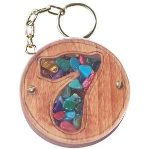 Magic Unique Gemstone and Wooden Amulet Lucky Seven Keychain In Multi 