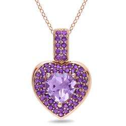 Pink Silver Amethyst and Rose de France Heart Necklace   