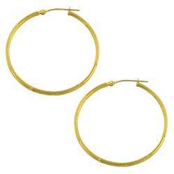 14k Yellow Gold 40 mm Round Satin/ Diamond cut Hoop Earrings 