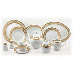Venetian Gold 49 piece Fine Porcelain Dinnerware Set  