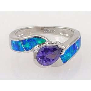  925 Sterling Silver Inlay Synthetic Blue OPAL Pear Shape 