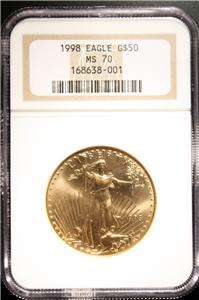 1998 GOLD AMERICAN EAGLE COIN 1oz NGC MS70 #001  