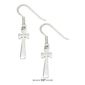   High Polished Small Elongated Cross Earrings French Wires   JewelryWeb