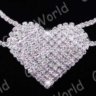 White Heart Austrian Rhinestone Crystal Necklace Earrings Set