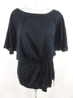 Blue Short Sleeves Mid Calf Light Sweater Dress M  