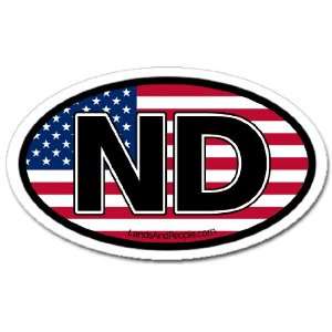   North Dakota ND and US Flag Car Bumper Sticker Decal Oval Automotive