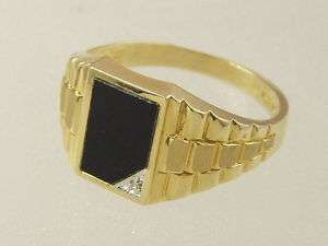 10 KT SOLID YELLOW GOLD MENS BLACK ONYX DIAMOND RIGHT HAND / PINKY 