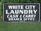   TWO SIDED WOOD WHITE CITY LAUNDRY CASH & CARRY BRANCH OFFICE SIGN
