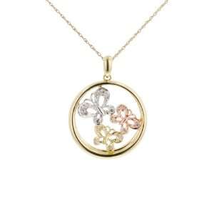 10k White, Yellow, and Pink Gold Diamond Butterfly Circle Pendant (.01 