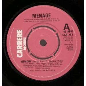  MEMORY 7 INCH (7 VINYL 45) UK CARRERE 1983 MENAGE Music