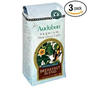 Audubon Premium Shade Grown Coffee, Breakfast Blend, Whole Bean, 12 