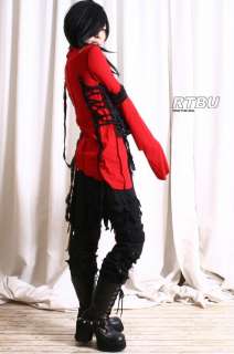   Ghost Rib Cage Mesh Overlay Vest Corset Ragged Red+Black Top  